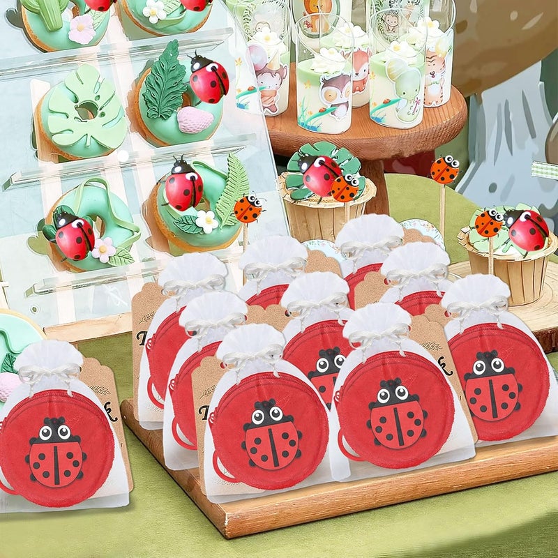 Elecrainbow 36 Pack Ladybug Change Purses Set Include 12 Ladybug Wallets with Keyrings, 12 Thank You Tags and 12 Organza Bags for Ladybug 1st Birthday Baby Shower Birthday Party Decoration,Red - Image 5